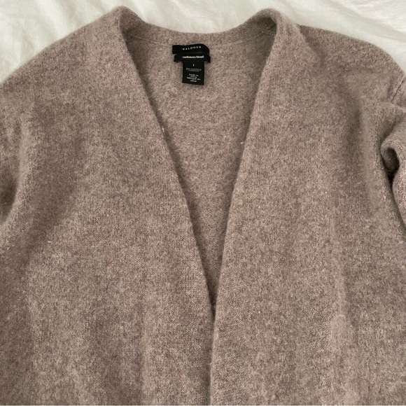 Halogen L (RUN SMALL) Wool & Cashmere Long Cardigan In Heather Tan Cobblestone - Picture 5 of 10